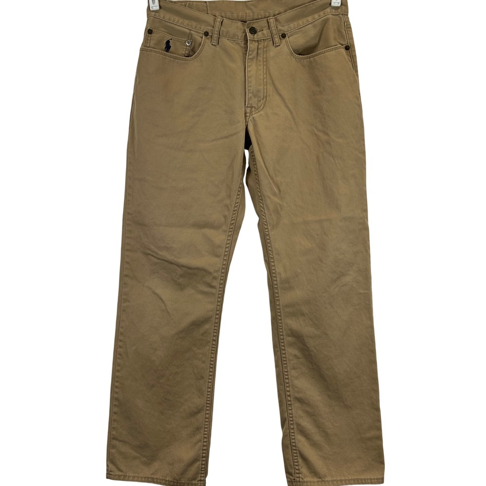 Polo Ralph Lauren 650 Straight Leg Tan Khaki Cotton Pants Mens 32x29 RN41381
